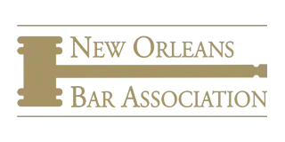 New Orleans Bar Association logo in gold text with a stylized column icon