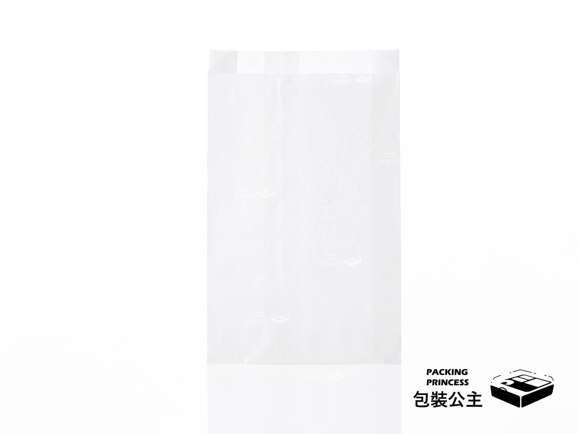 八兩防油紙袋,空白無印刷平口袋,防油防水外帶紙袋,單品正面展示,提供中大型餐飲與小吃外帶包裝選擇。