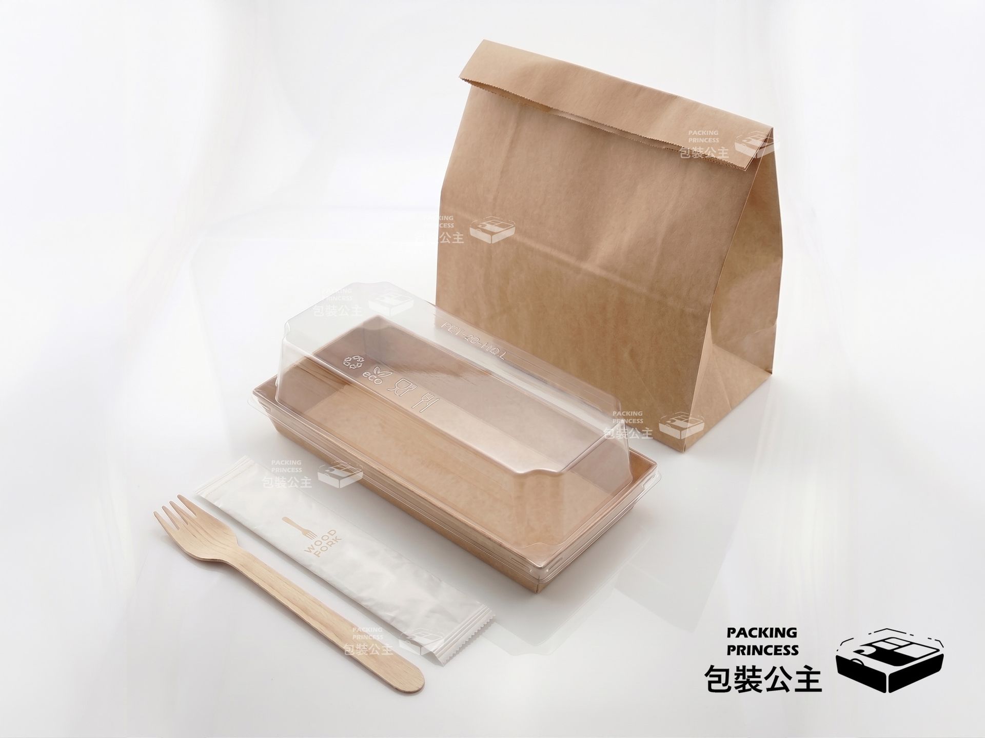 【午后漫步】牛皮長方糕點餐盒四件組,透明蓋設計展示點心,烘焙工作室專用包材