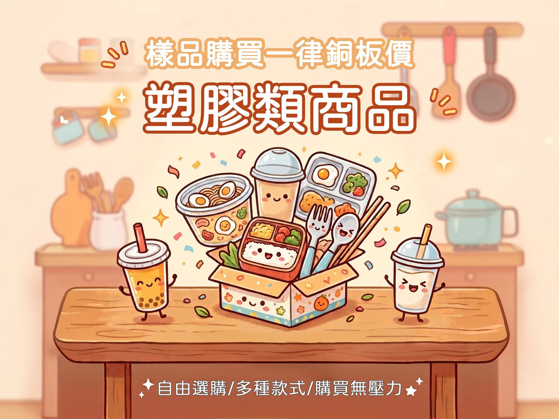 塑膠類餐具餐盒樣品購買區,提供銅板價試用方案,協助店家低門檻測試適合的外帶包裝產品。