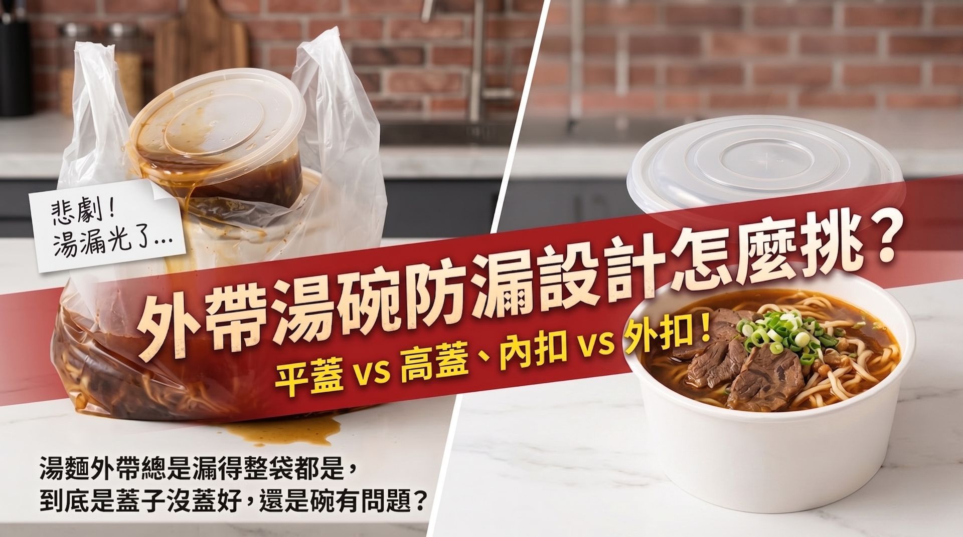 外帶湯碗防漏設計怎麼挑？平蓋 vs 高蓋、內扣 vs 外扣！解析湯品外帶如何避免漏湯與挑選合適碗蓋。