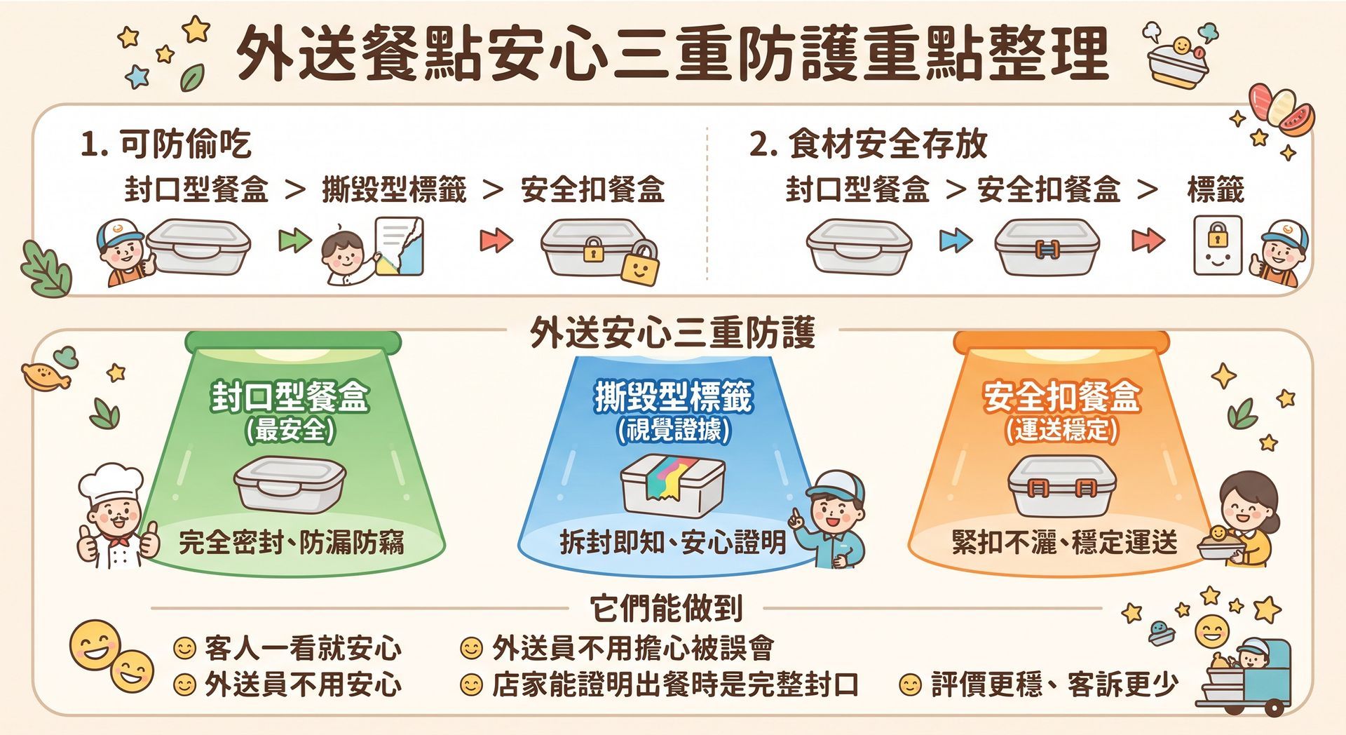 外送餐點安心三重防護重點整理,解析防偷吃、食材安全存放與店家信譽的防護要點。