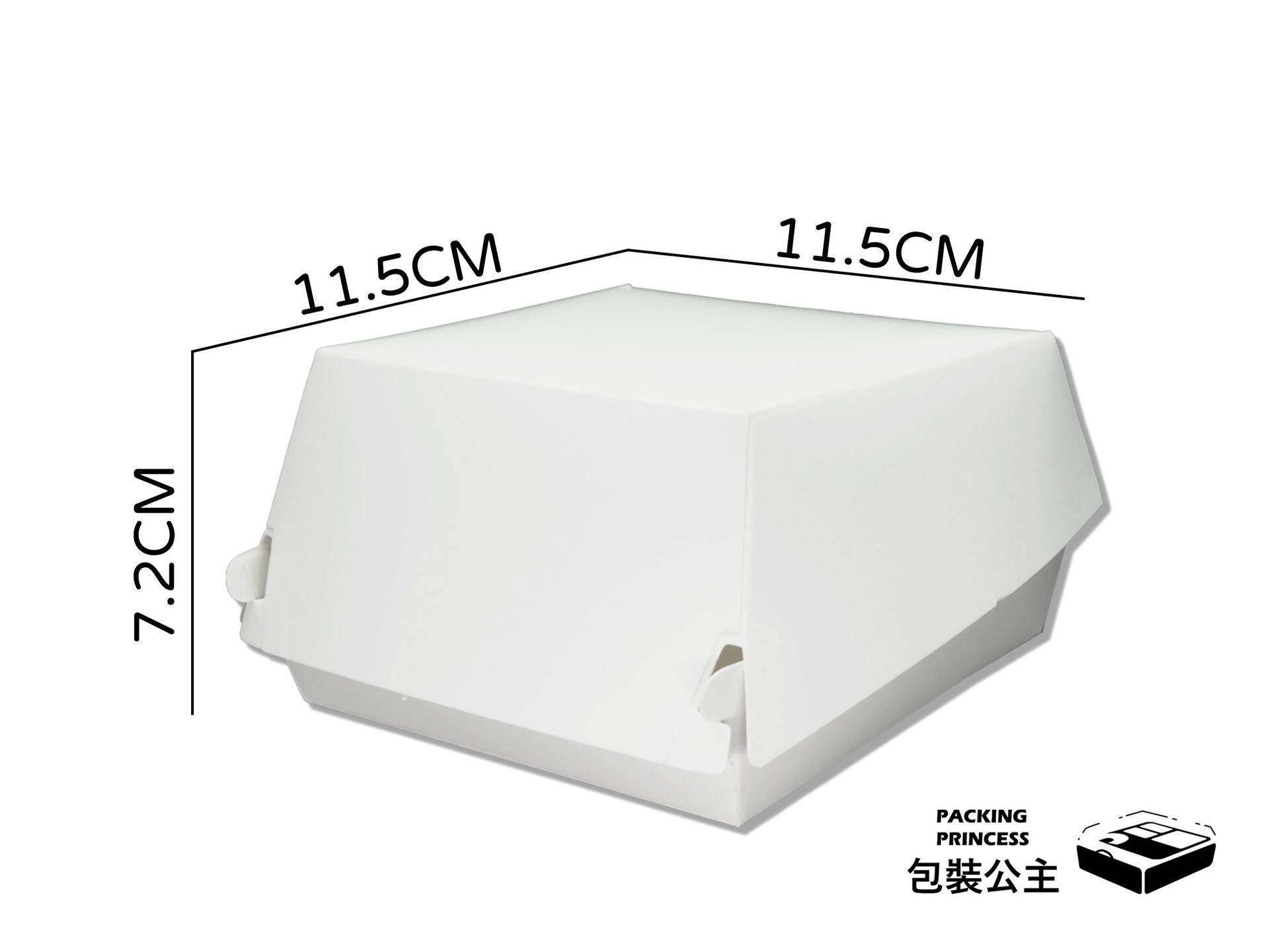 D62(XL) 掀口式漢堡盒，純白一體成型設計，包含特殊邊角設計與四個透氣孔，專業外帶包材