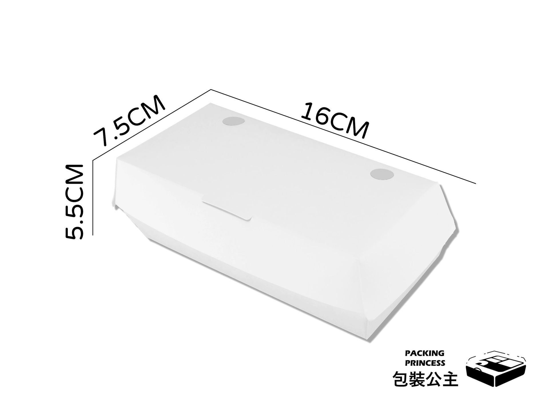 D69 純白熱狗堡盒（小），雙圓孔透氣設計，簡約純白外型，適合各類長條點心外帶
