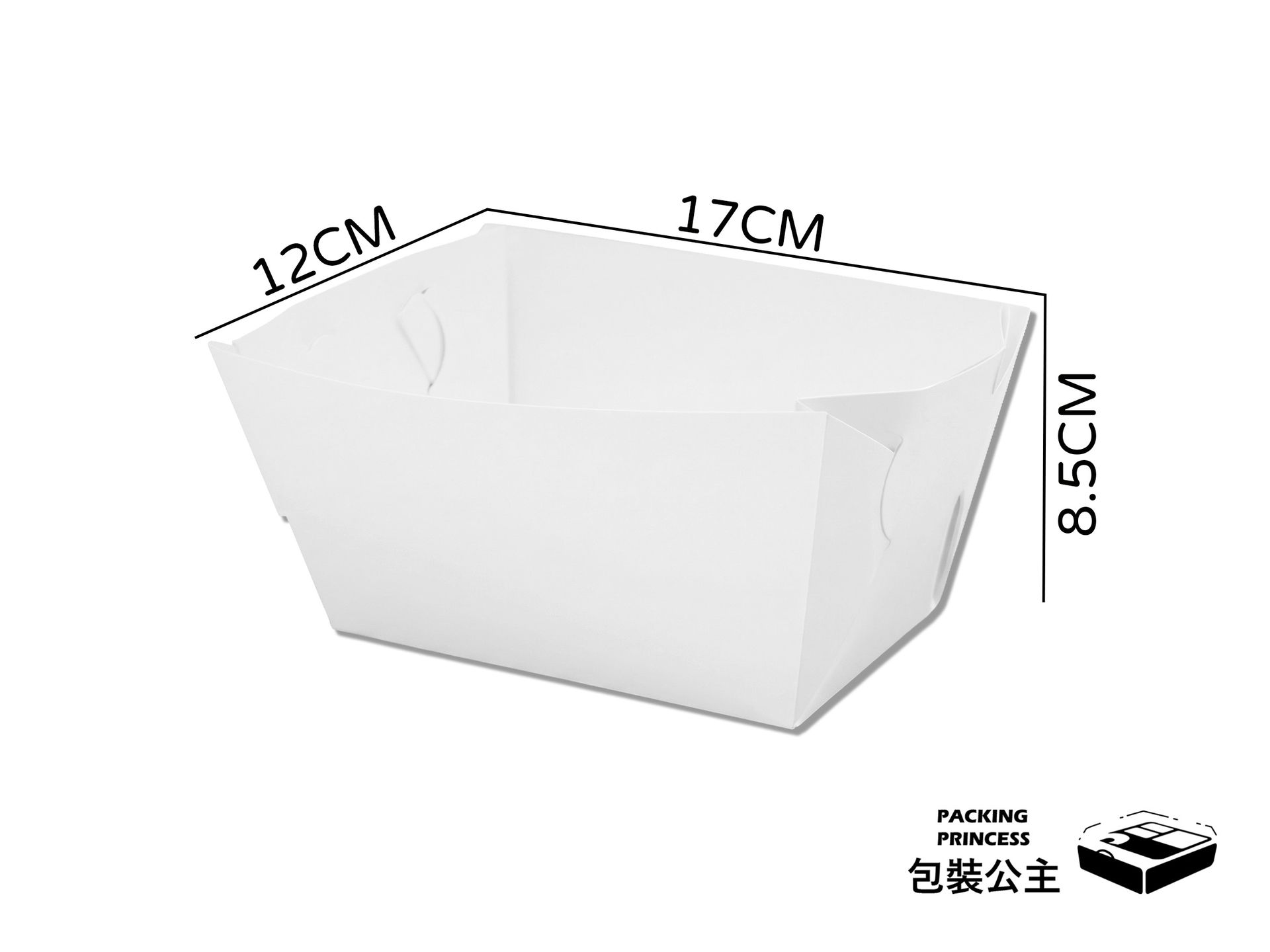 DF-01 白色組合式炸物盒：簡約白色紙質，適合外帶炸雞、烤肉串燒盛裝，開放式設計方便食用且透氣防潮