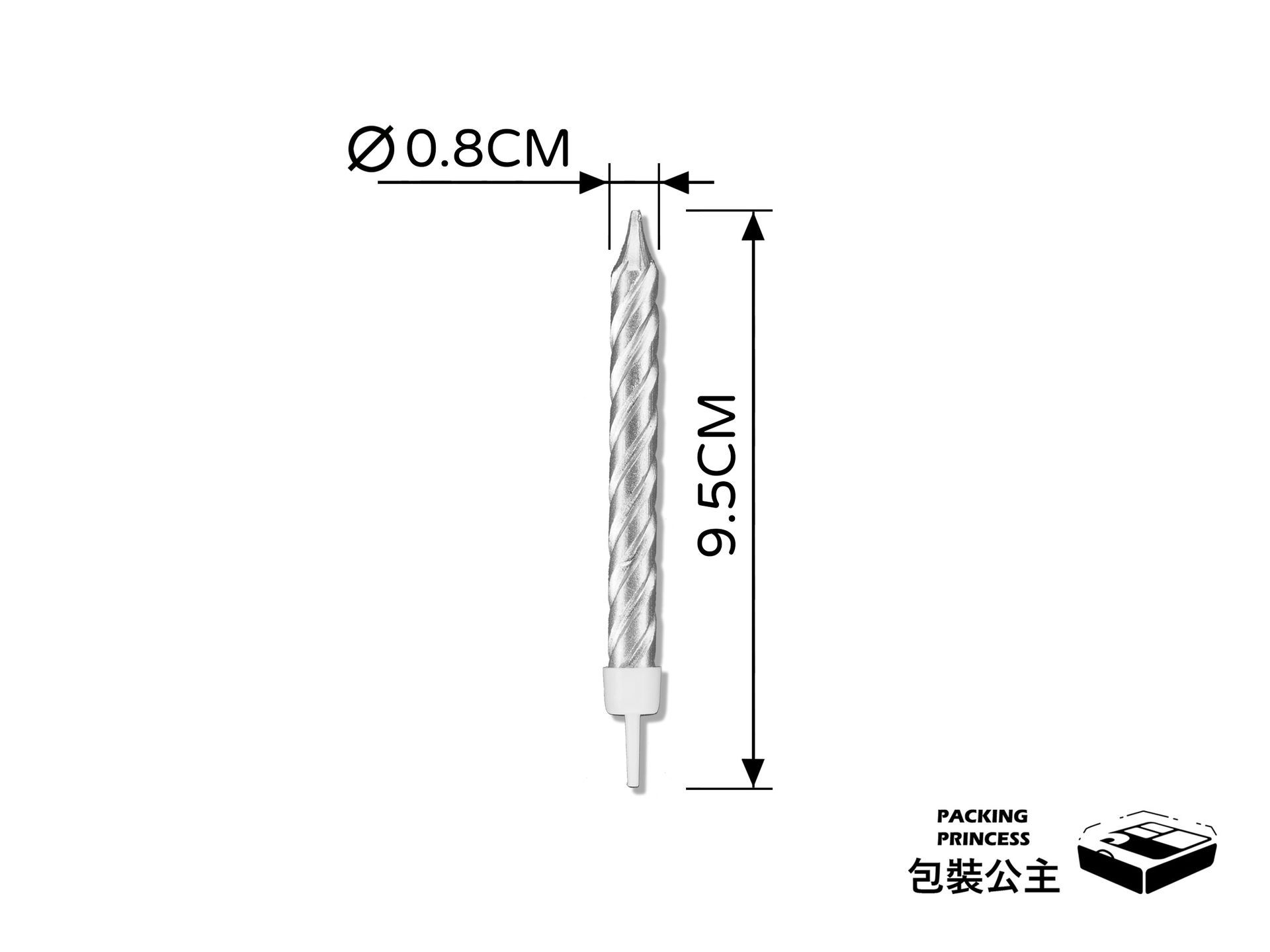 GFA-3 銀色螺旋金屬光澤蠟燭:精緻螺旋設計,高質感金屬銀色塗層,不掉漆不滴蠟,提升生日蛋糕與節慶派對的視覺層次感