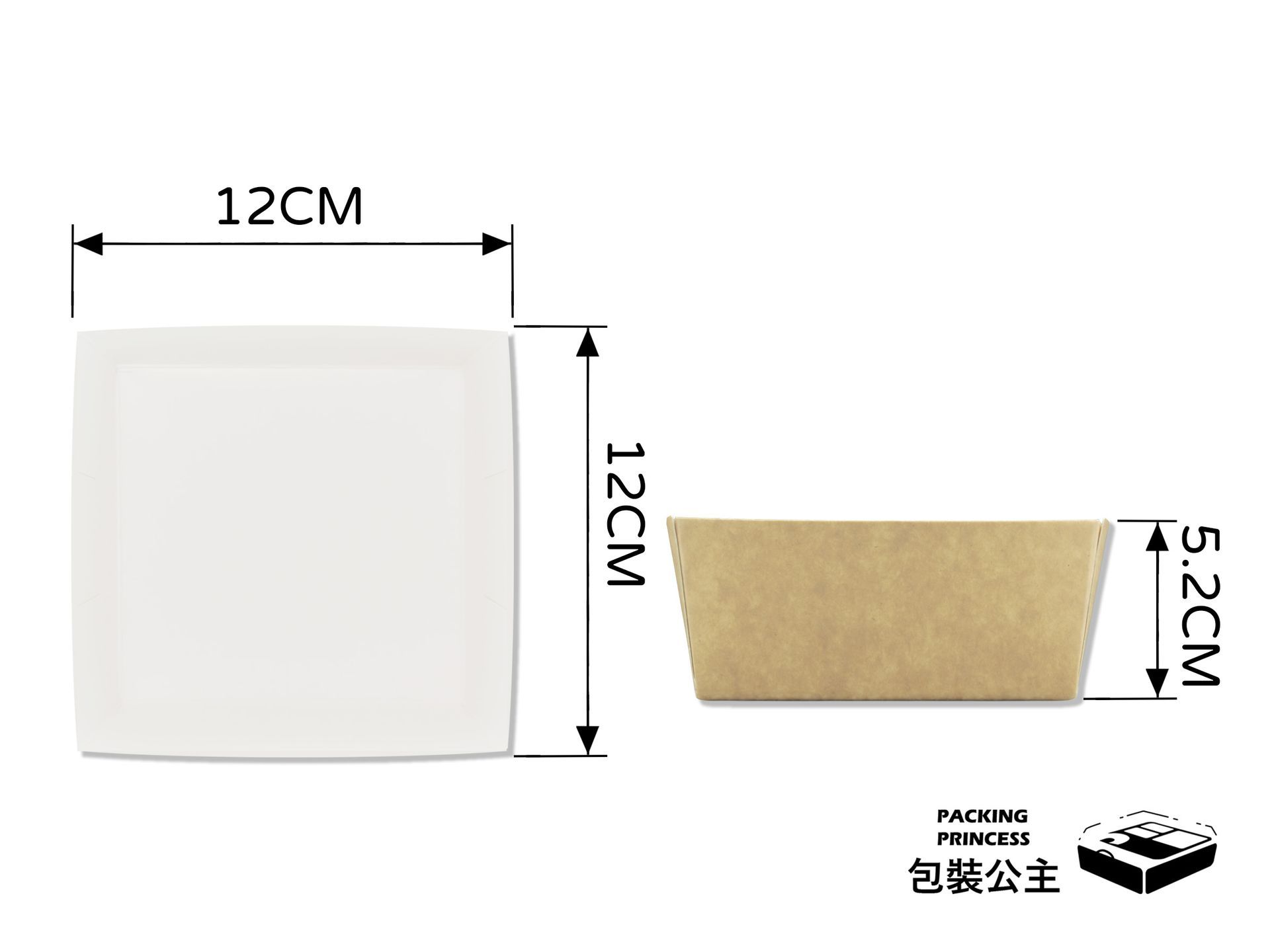 H-22.jpg，H-22 | 四方牛皮紙盒 炸物手拿盒 (20只)，單品四方牛皮紙手拿盒正面斜向展示，適合炸物、輕食與外帶包裝使用。