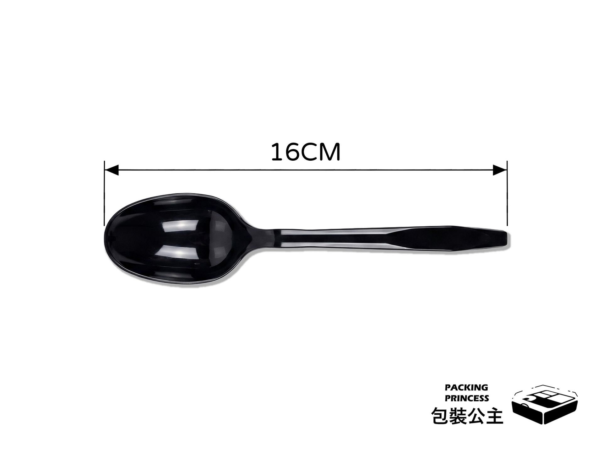 K073 | 厚質感黑色大茶匙 PP塑膠湯匙 台灣製，單品側面斜放展示，展現堅固耐用的外帶大茶匙設計。