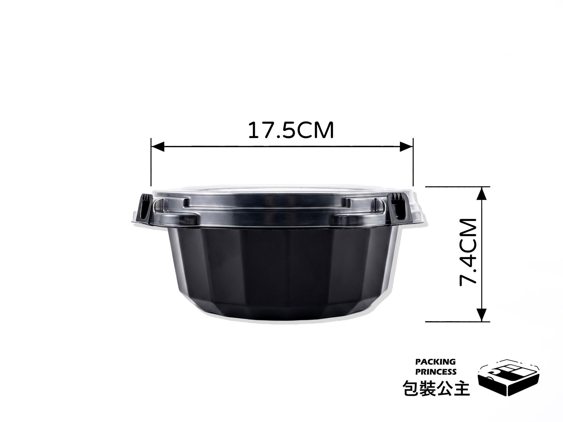 RBC-02 | 自扣式湯碗 900c.c 專利自扣盒 湯麵碗，黑色碗身搭配透明自扣蓋單品展示，提供餐飲外帶防漏湯碗選擇。