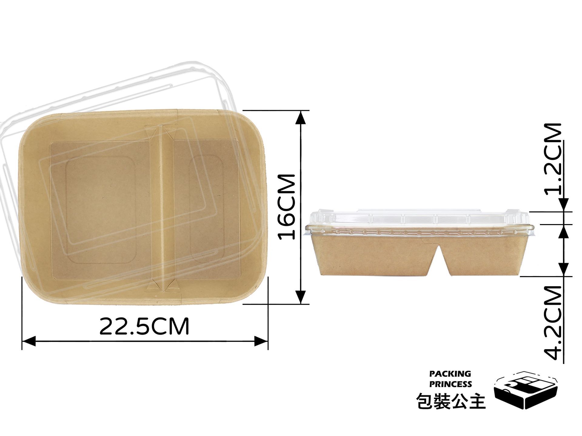 SY-212 牛皮紙二格餐盒，高品質外帶餐具，適合烘焙工作室與早午餐包裝