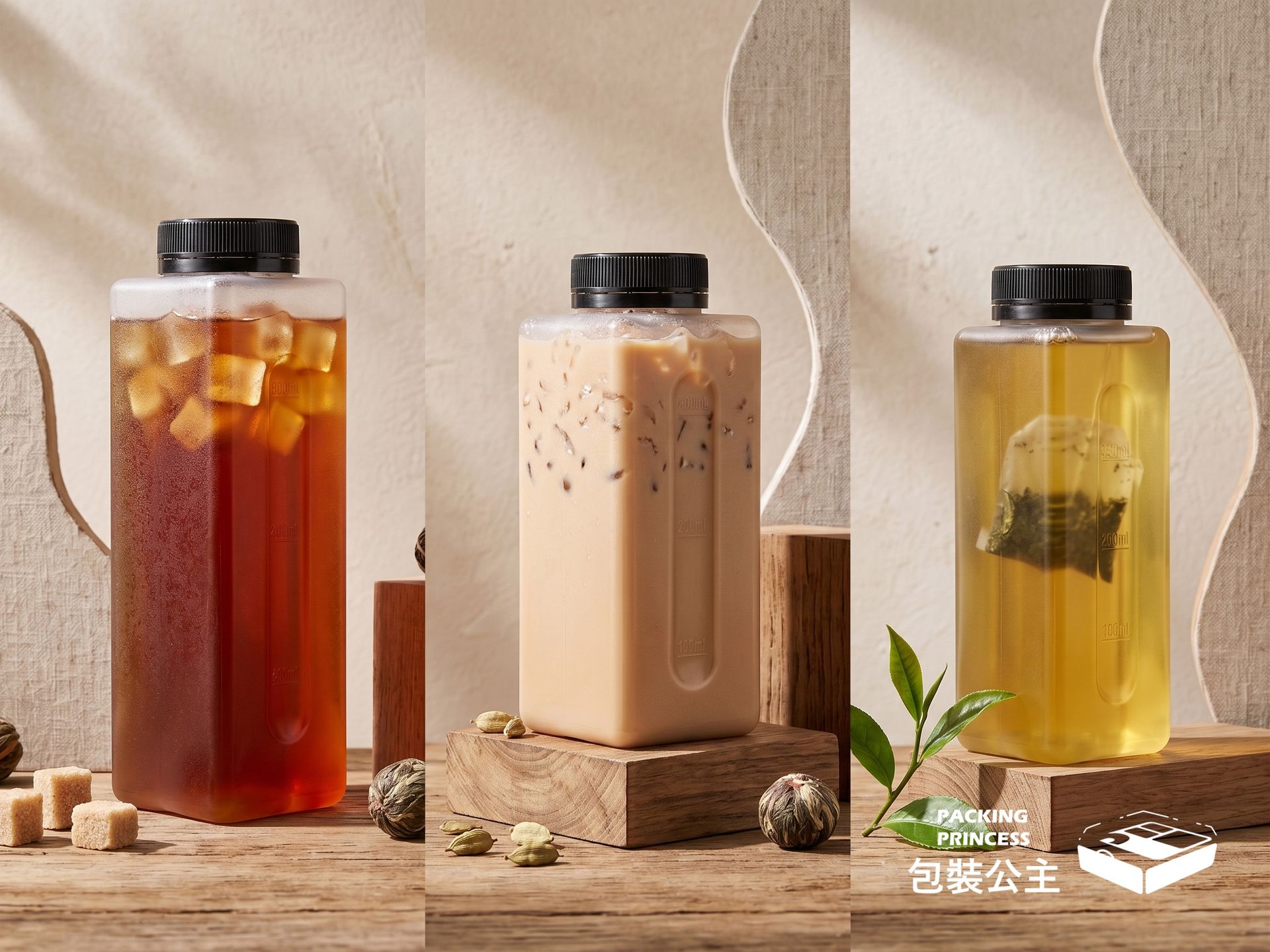 日系霧面角瓶系列，方形瓶身設計，適合冷泡茶或其他飲料外帶與儲存。