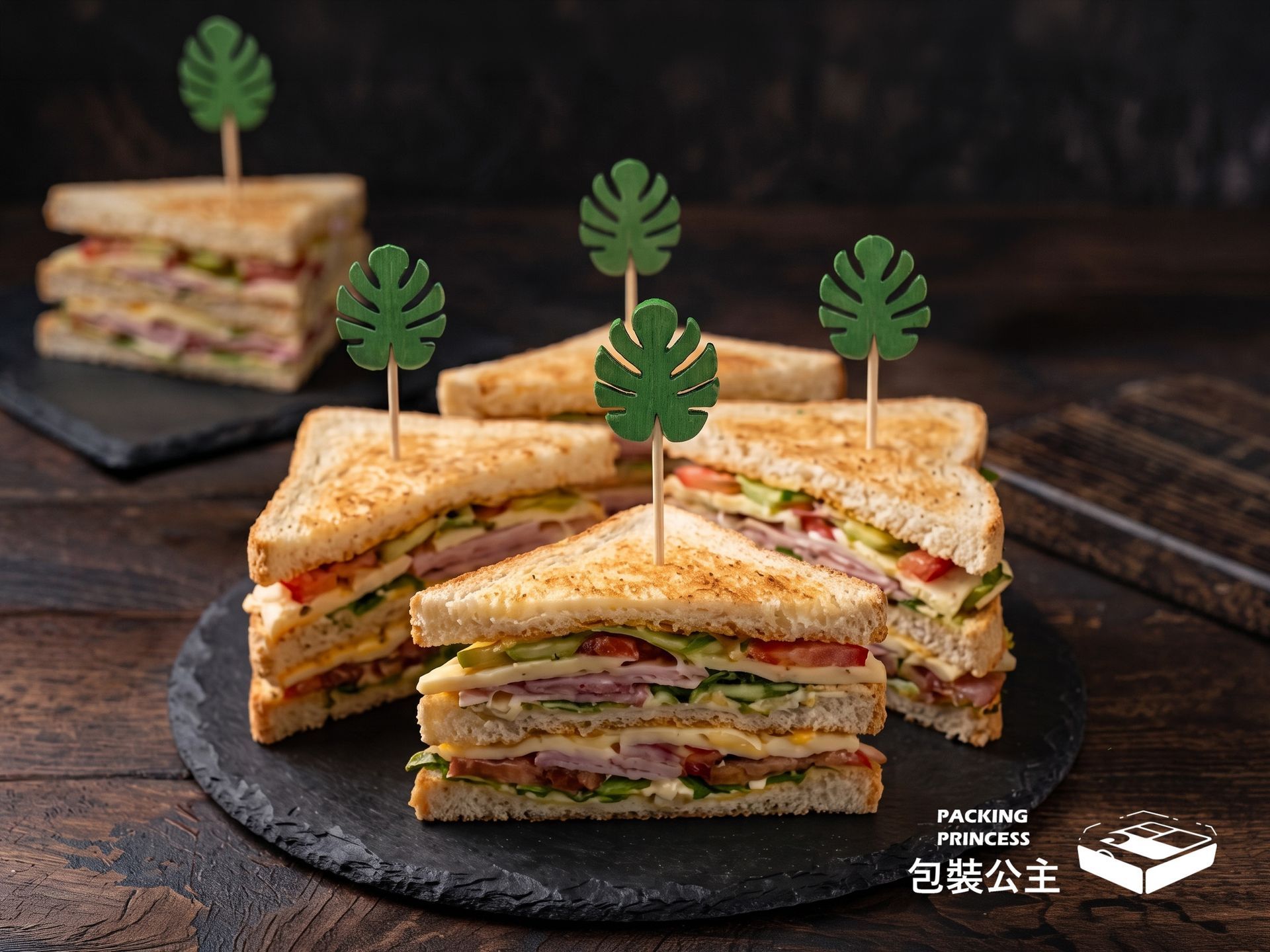葉子造型竹叉 | 12cm 水果點心叉 派對裝飾 ,多支 12 公分葉子造型竹叉呈扇形展開展示,凸顯天然竹質與派對點心裝飾專用設計。