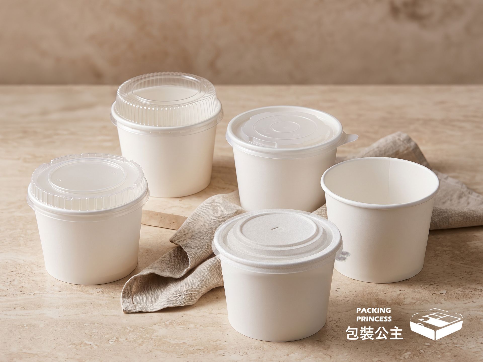 白色無印刷紙湯碗 | 1000CC 32盎司 大容量 多款蓋與中層可選（50組）