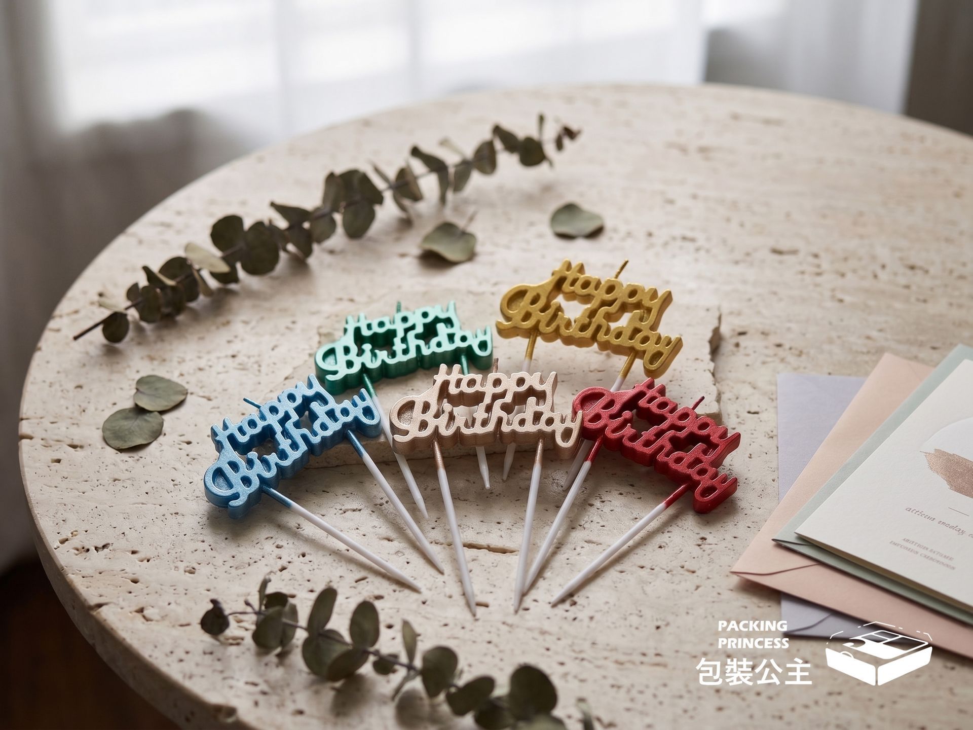 AC-05Z HAPPY BIRTHDAY 星光蠟燭系列,多色盒裝排開展示,適合烘焙店家批發與陳列販售。