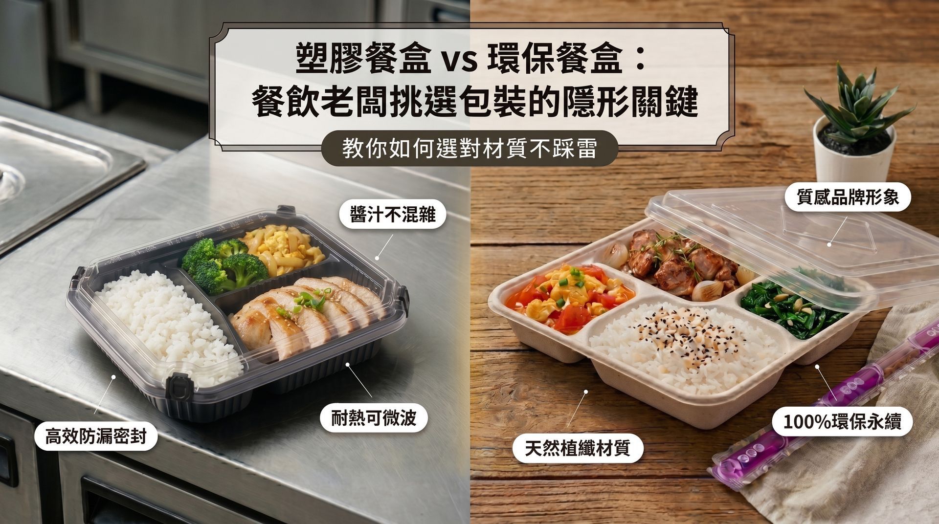 外帶包裝選購比較，分析塑膠與環保餐盒對品牌形象之影響，協助餐飲業挑選適合材質。