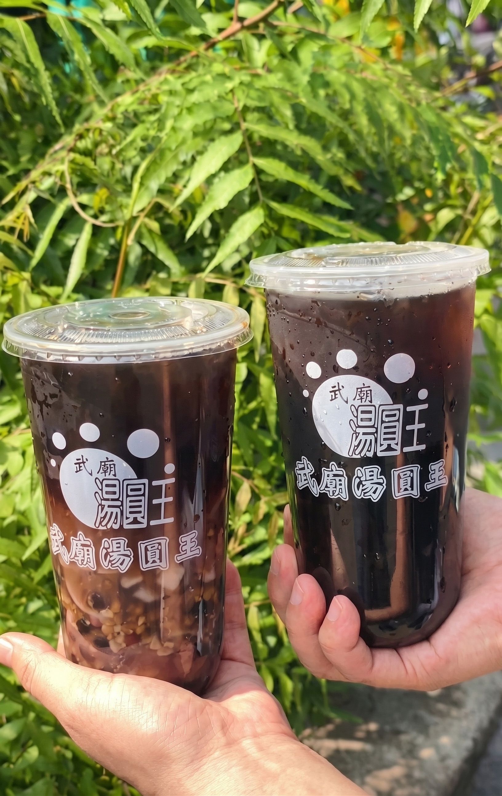 武廟湯圓王飲料杯,兩杯裝外帶杯,透明杯身搭配品牌Logo