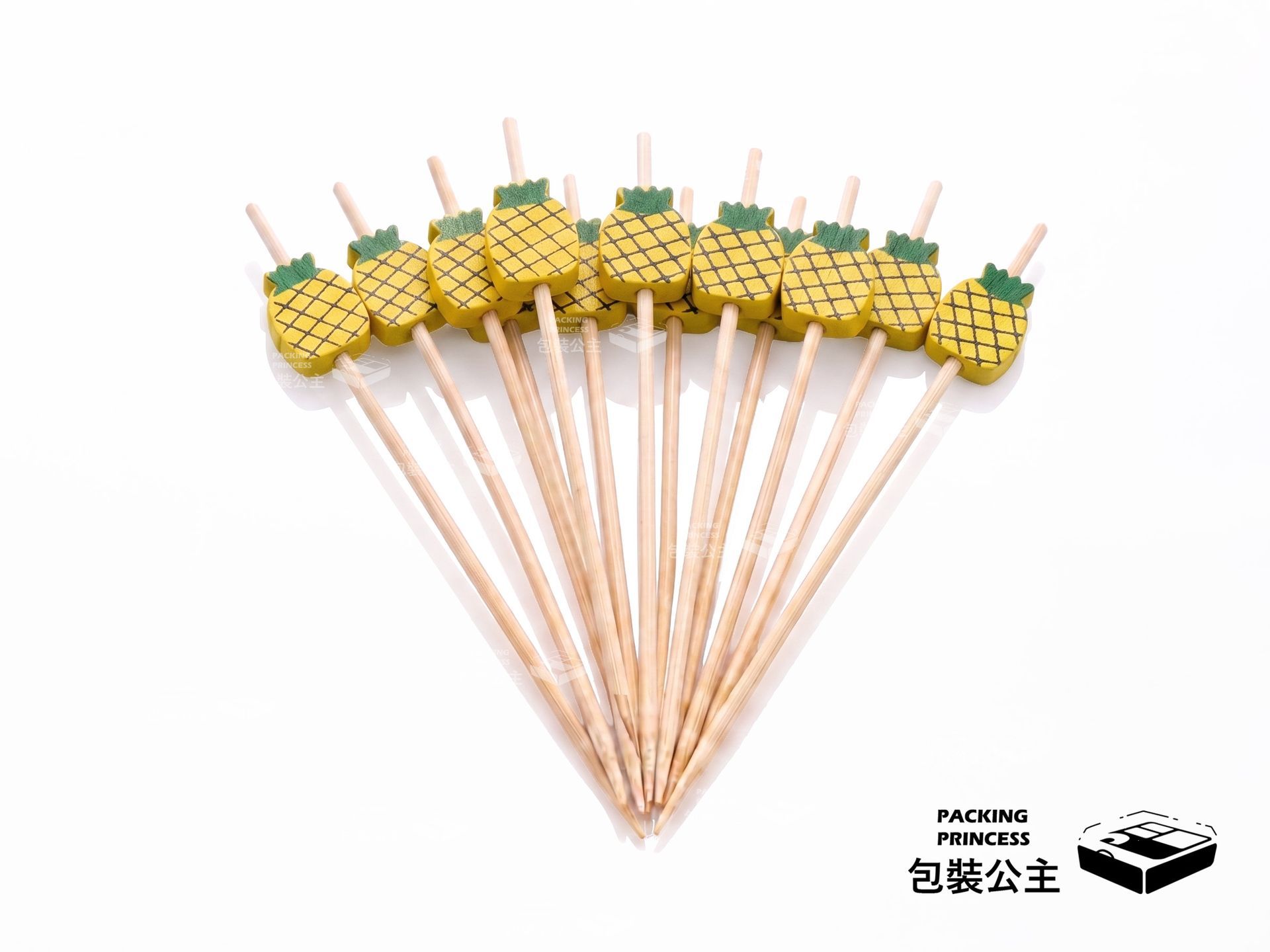 鳳梨造型竹叉，12 公分水果點心叉，趣味鳳梨圖案設計，適用於各式派對小食與點心裝飾。