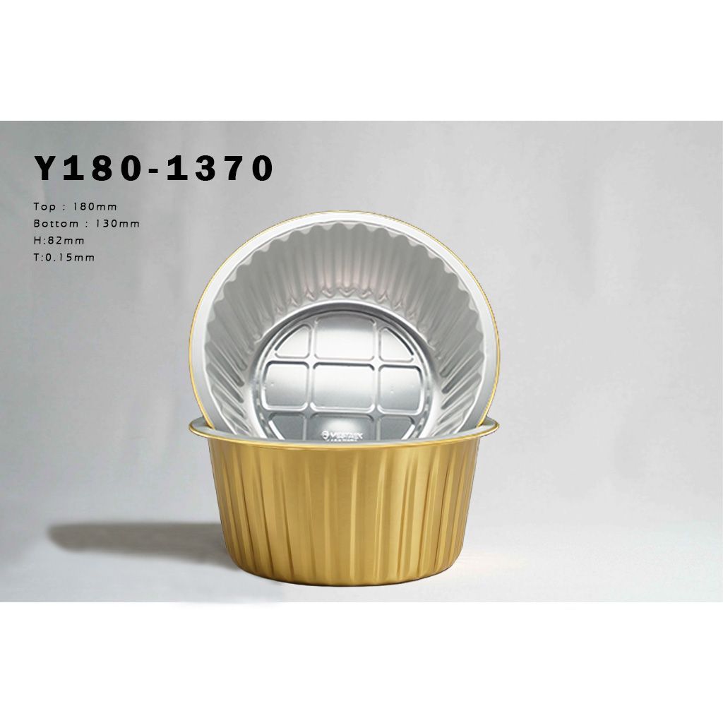 Y180-1370 特大容量金色鋁箔皿:1370cc 特深設計,適合飯店外帶燉補、多人份合菜與海鮮料理盛裝,包裝公主專業推薦