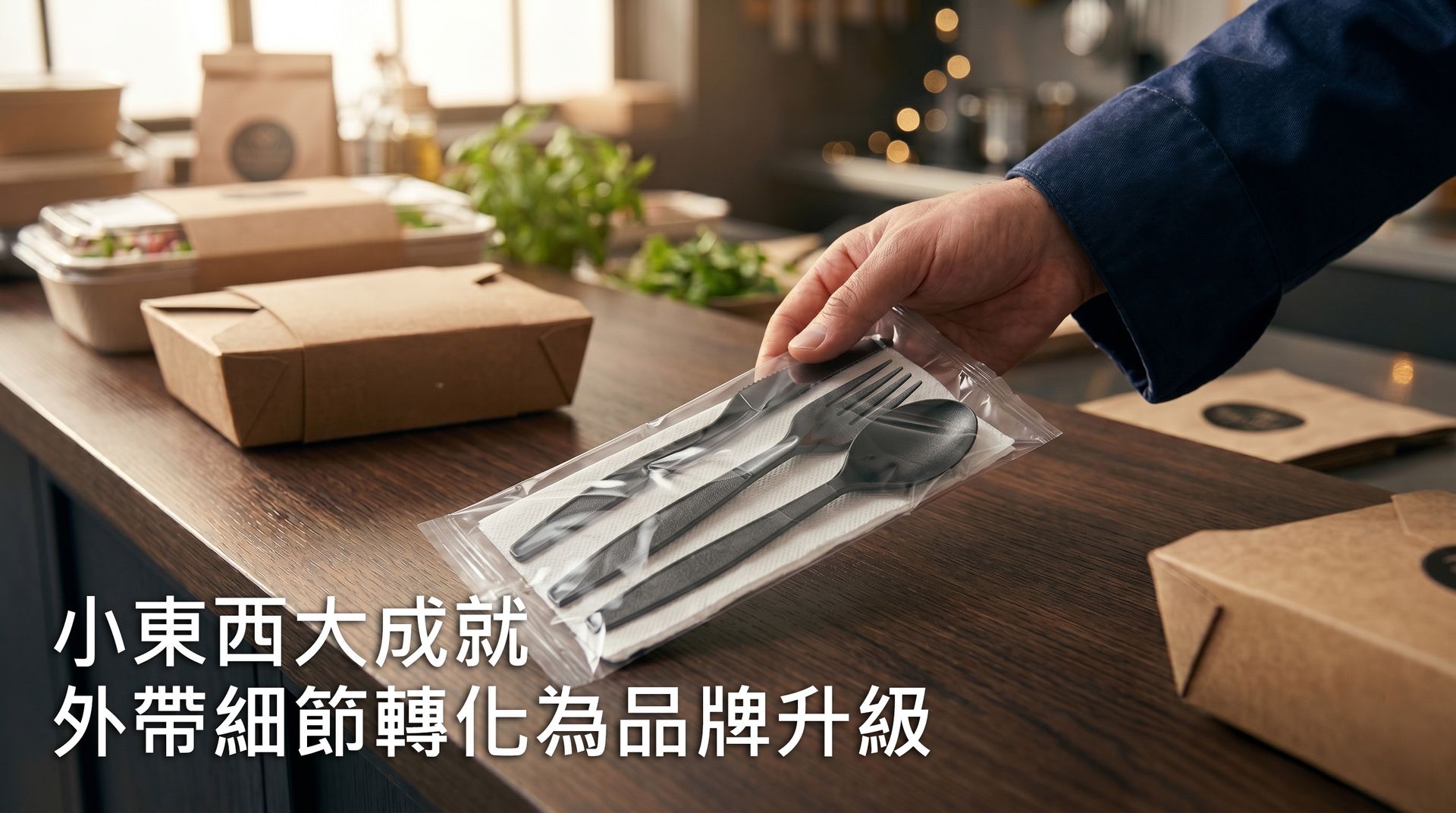 優質外帶餐具細節展示，提供專業刀叉匙組合，提升餐飲品牌整體外帶質感與體驗。