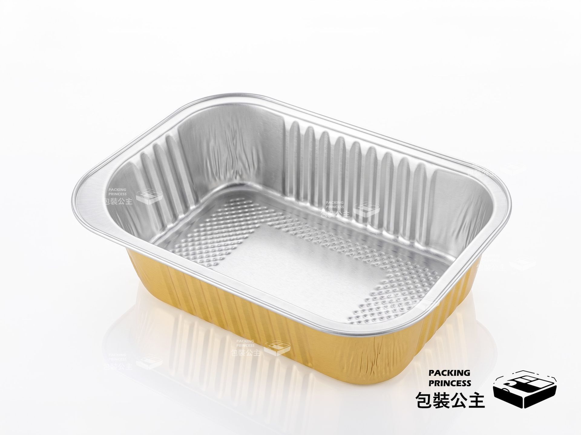 C161/475 加厚金色鋁箔方盒(純底)：475cc 小型容量，適合外帶小食、加熱即食餐點，高質感雙色設計提升食慾