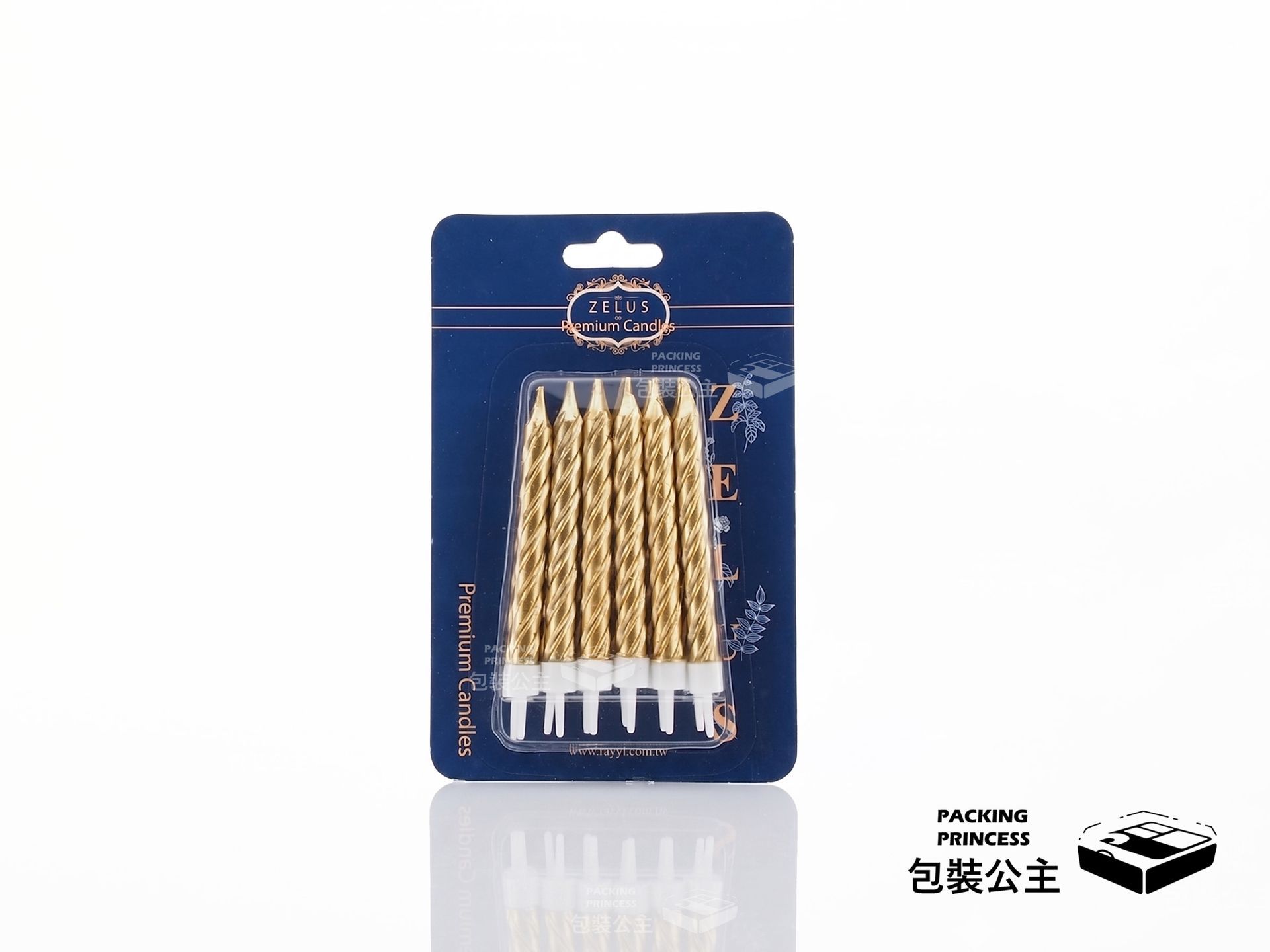 GFB-07Z 金色星光螺旋蠟燭，精美包裝設計，適合烘焙坊或聚會用品店販售使用。