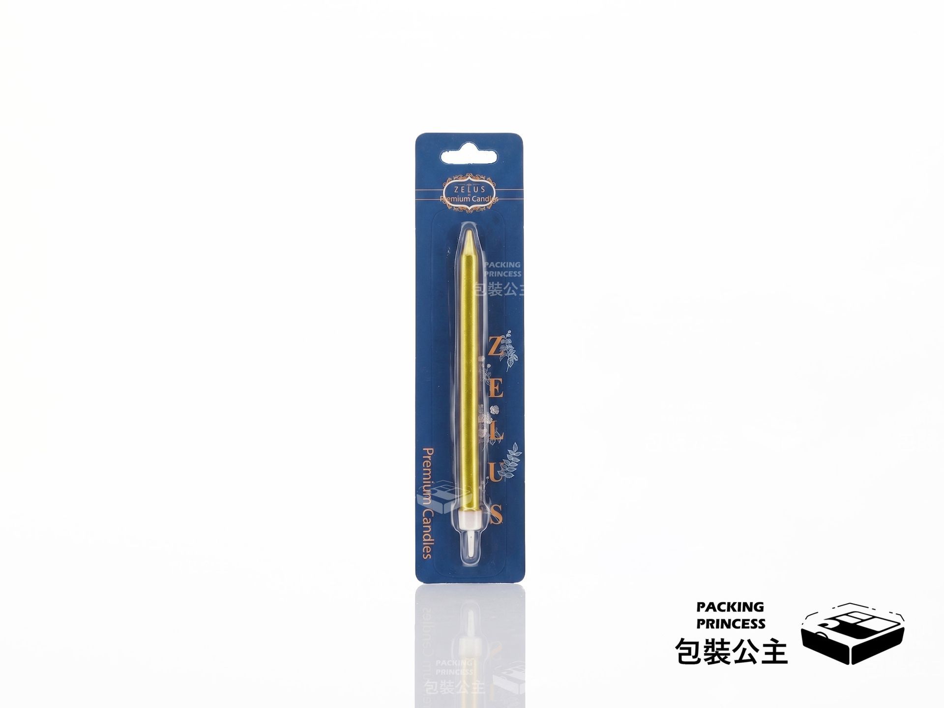 GFE-13 金色星光系列長條蠟燭,精美單支包裝,適合烘焙坊或聚會用品店進行陳列銷售。