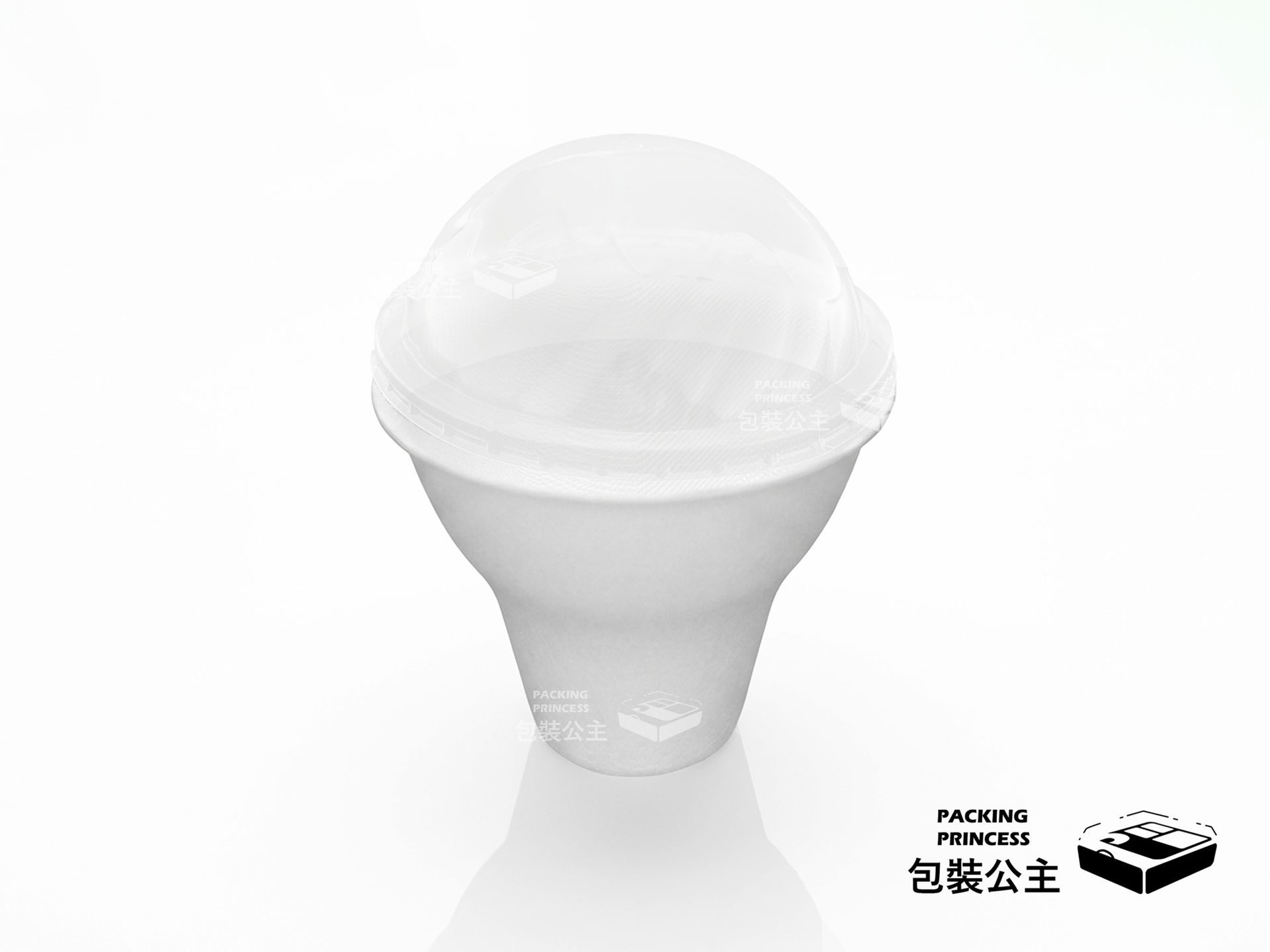 GIC-01 環保紙漿冰淇淋杯(含透明球型蓋)：質感植纖材質，適合外帶冰淇淋、義式 Gelato 與手作甜點展示