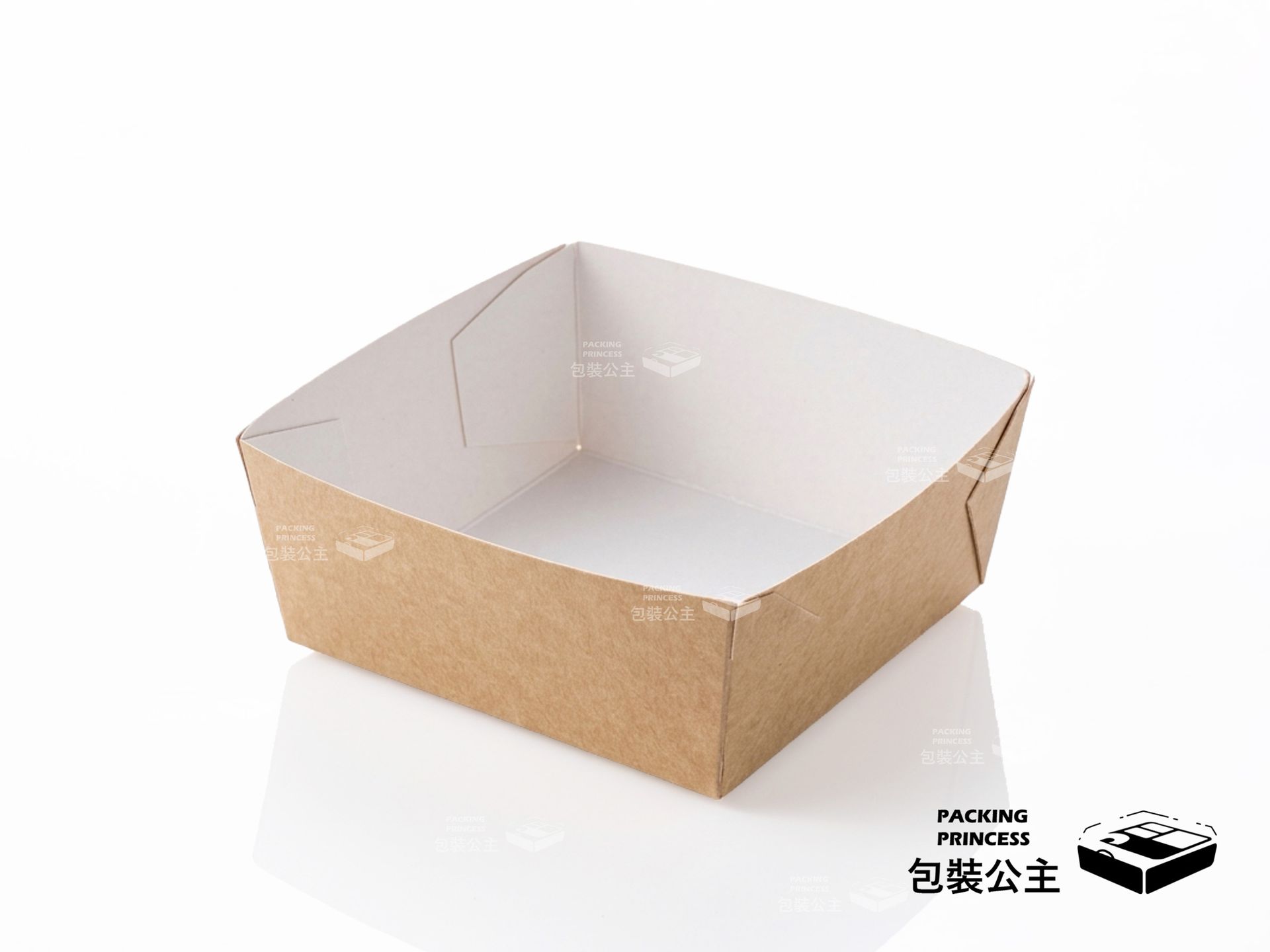 H-22.jpg，H-22 | 四方牛皮紙盒 炸物手拿盒 (20只)，單品四方牛皮紙手拿盒正面斜向展示，適合炸物、輕食與外帶包裝使用。