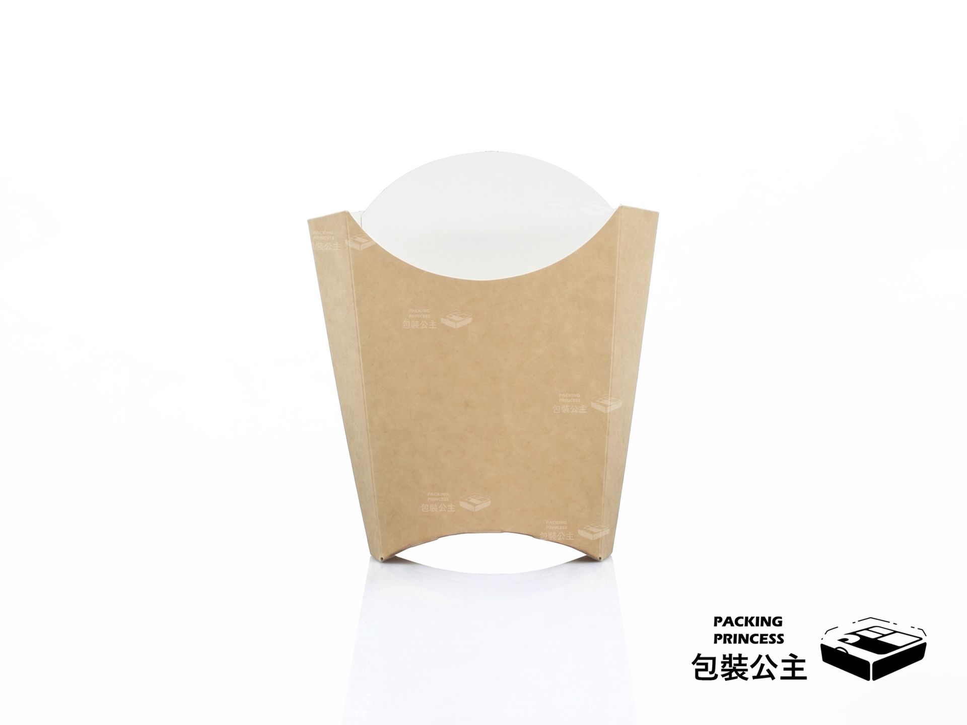 HFB | 牛皮紙薯條盒系列 三種尺寸 環保紙漿 炸物盒，單品正面展示，提供速食店與炸物攤包材選購。