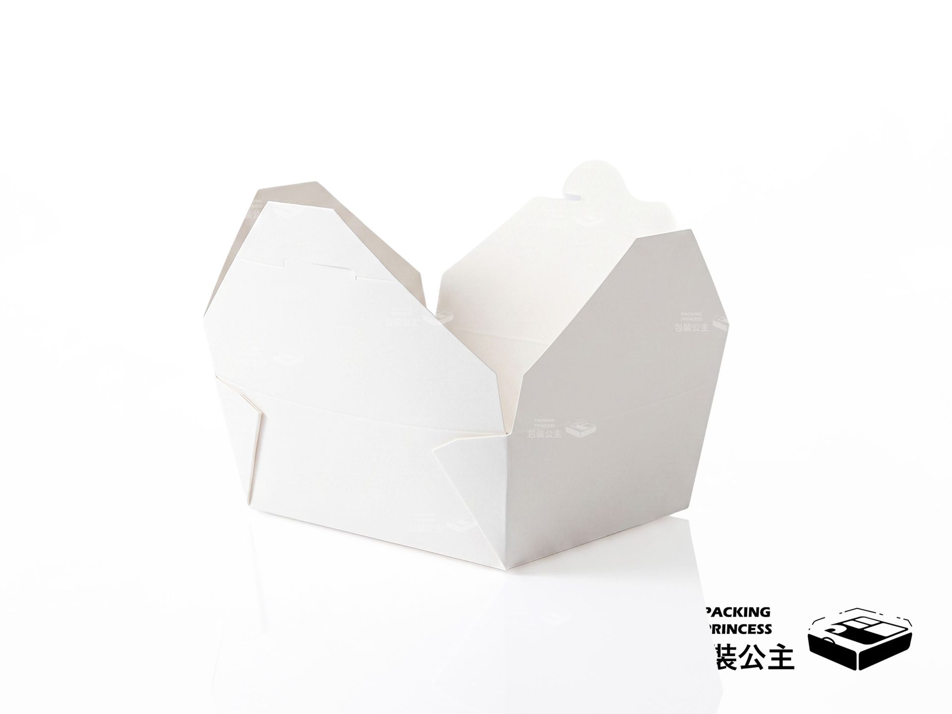 JD-605 | 美式 45盎司自扣盒 1350cc 早午餐盒 白色，單品白色自扣餐盒開啟展示，提供大容量外帶紙盒選擇。