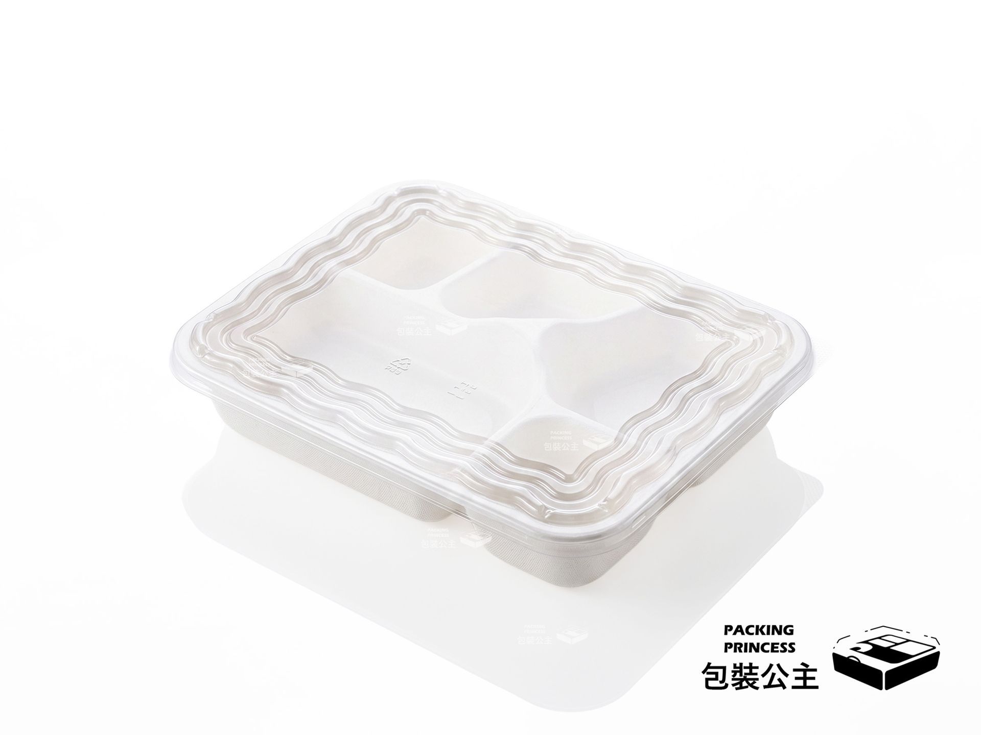 L501 | 原紙漿五格餐盒 植物纖維環保紙盤 大面..., 單品原紙漿五格餐盒正面展示，提供便當與團膳外帶環保餐具選擇。