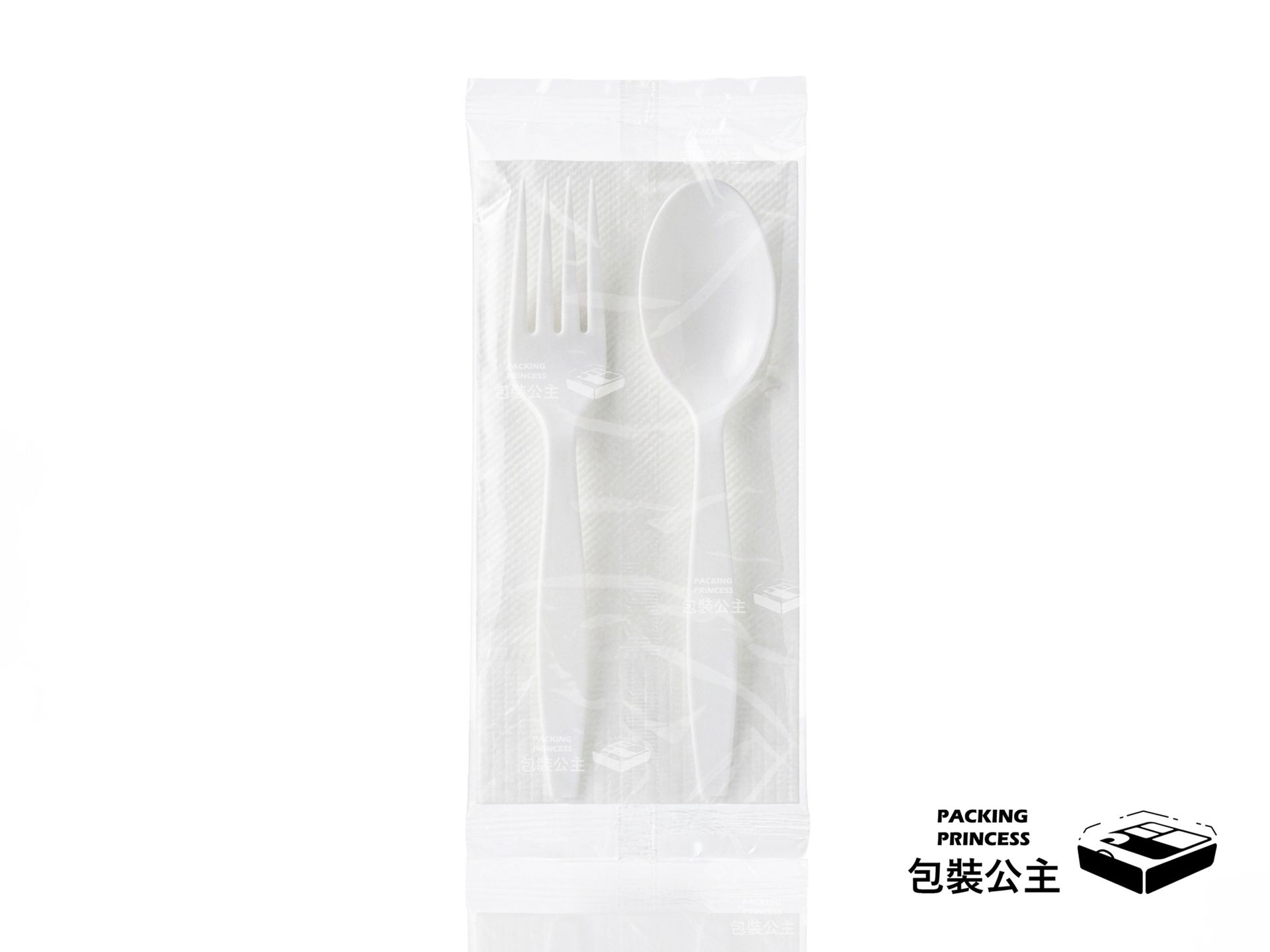 精品外帶包材｜頂級磨砂白叉匙組含餐巾紙，簡約美學設計的特殊免洗餐具