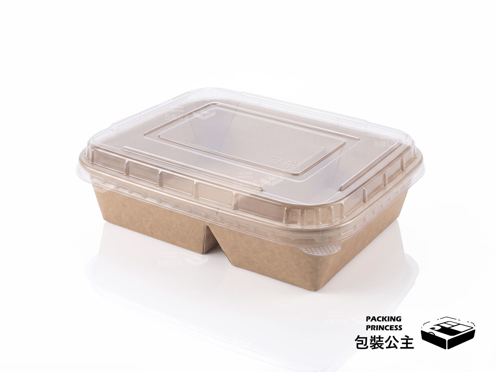 SY-202 牛皮紙二格餐盒，適合外帶便當，環保紙材與透明蓋設計
