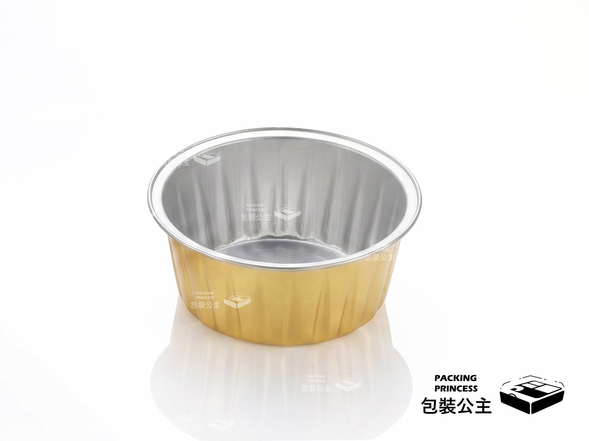 Y084-130 圓形鋁箔盅詳細規格:130cc 容量標註,底徑 6.2cm,適合外帶精緻沾醬、手作甜點與飯店自助餐小點包裝