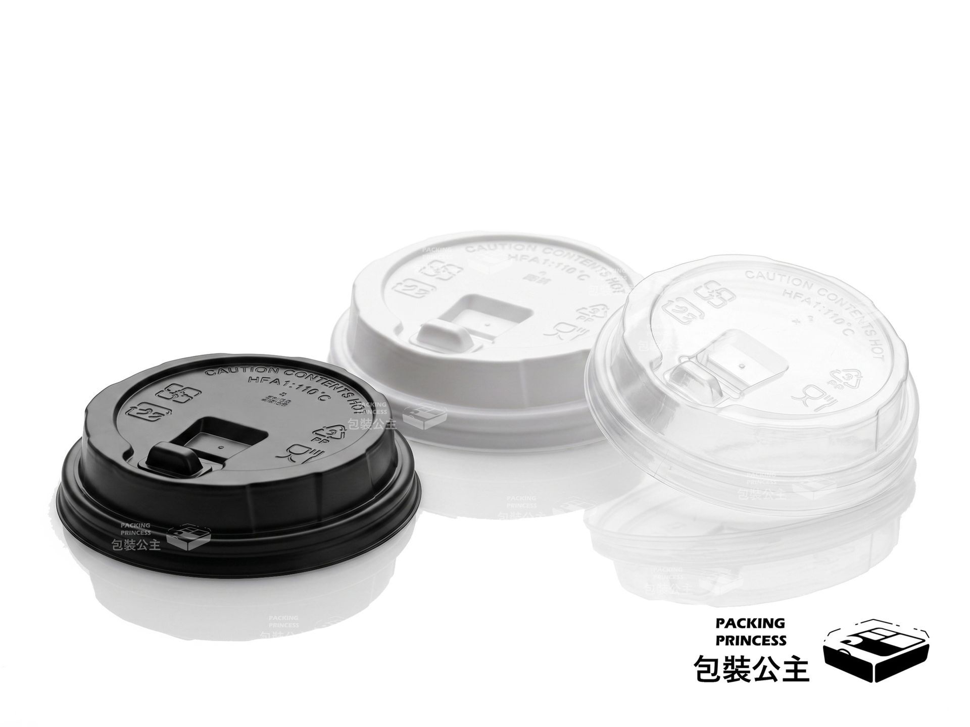 SP-90 塑膠咖啡杯蓋，90 口徑通用於 12 盎司紙杯，提供多色選擇，確保飲品外帶安全不外漏。