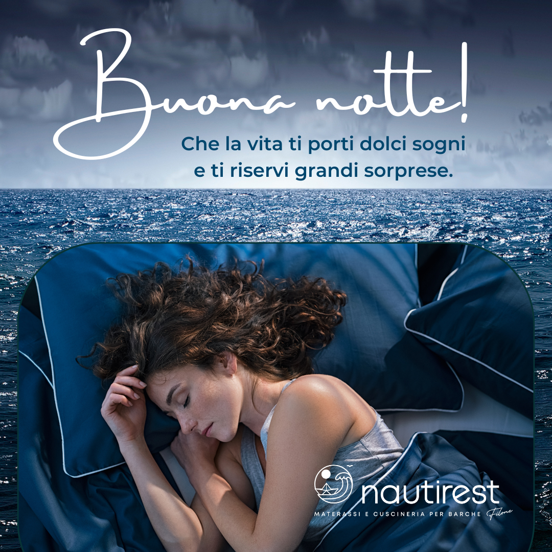 Una foto di una donna che dorme con la scritta buona notte