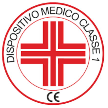 Una croce rossa e bianca in un cerchio che dice dispositivo medico classe 1 ce