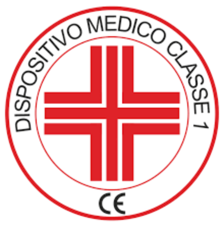 Una croce bianca e rossa in un cerchio con la scritta dispositivo medico classe 1 ce