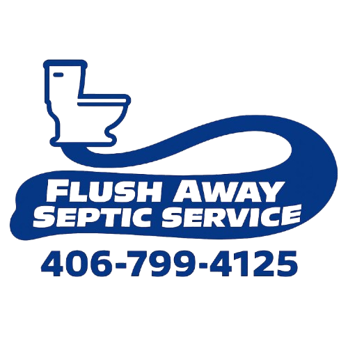 Flush Away Septic Service logo with toilet icon and phone number 406-799-4125