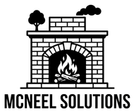 Black-and-white logo of a brick fireplace with flames and trees above the text &ldquo;MCNEEL SOLUTIONS&rdquo;