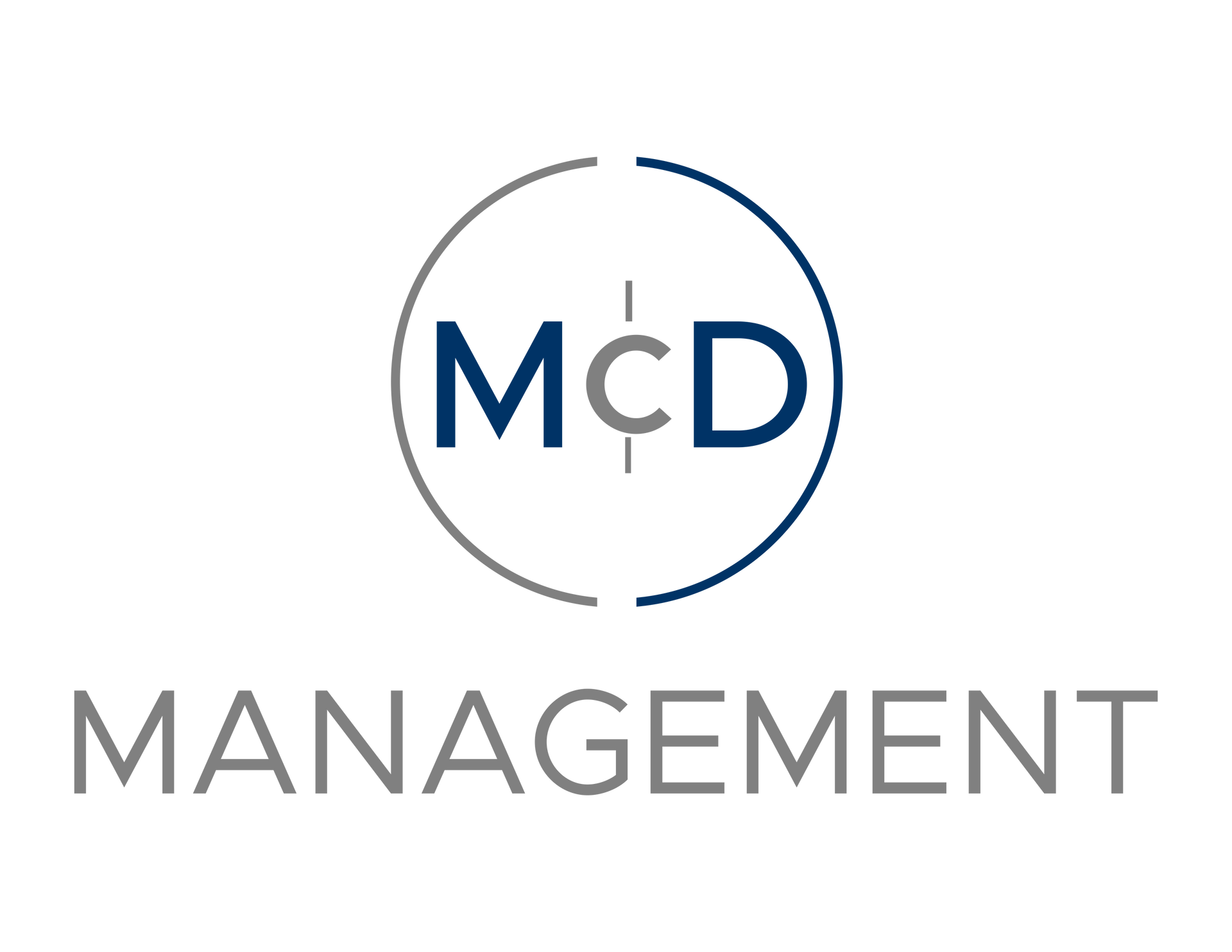 Logo for MCD Management: blue letters