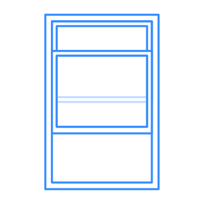 Blue line art of a window with three panes.