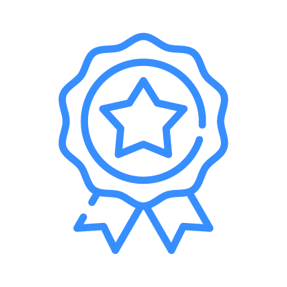 Blue award badge with star in the center.
