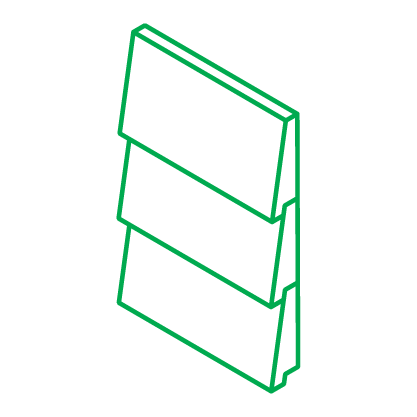 Green outline of three overlapping rectangular shapes, likely representing siding.