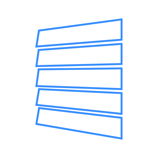 Blue outline of a stack of angled rectangular shapes, resembling window blinds.