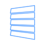 Blue outline of a stack of angled rectangular shapes, resembling window blinds.