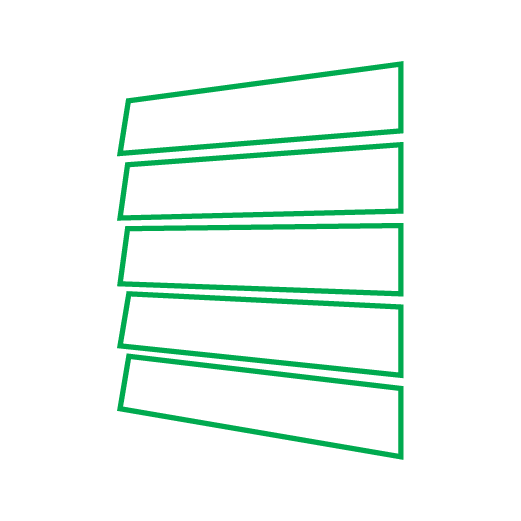 Green outline of five horizontally stacked, angled rectangles.