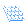 Blue outline illustration of a roof with shingle tiles.