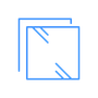 Two blue squares, one slightly offset from the other, with diagonal lines inside the front square.