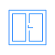 Blue outline of a double-pane window with a handle.